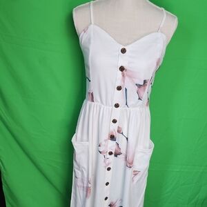 NWT Angashion Floral Button-Down Spaghetti Strap Dress Large